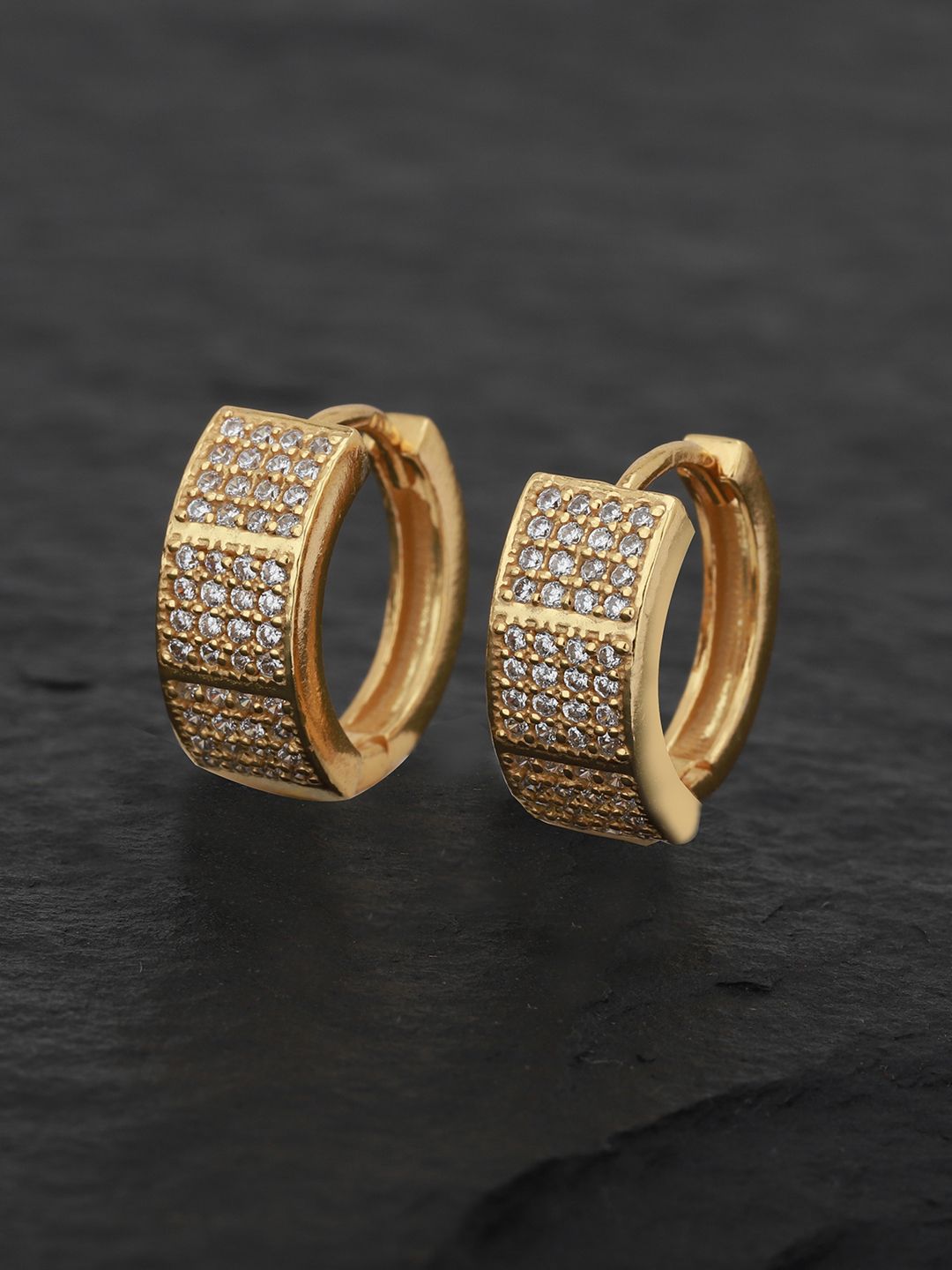 Carlton London Gold-Plated CZ Studded Circular Hoop Earrings Price in India