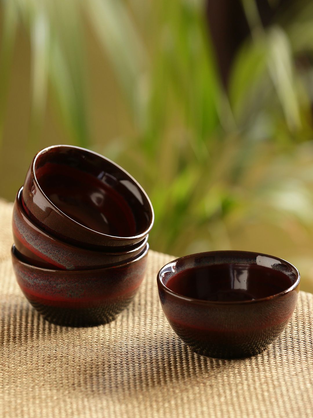 ExclusiveLane Crimson Shields Hand Glazed Pottery Ceramic Dining Bowls Set(4 Inch,Set Of 4) Price in India