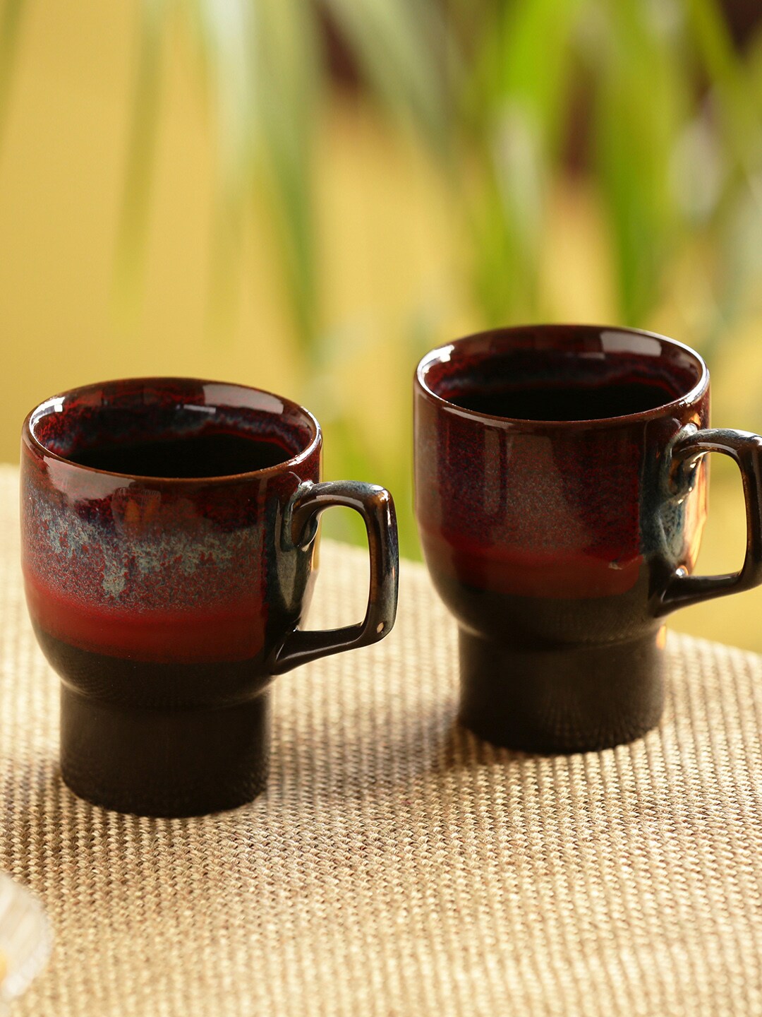 ExclusiveLane 'Crimson Caldera' Hand Glazed Studio Pottery Ceramic Coffee & Tea Mugs (Set Of 2) Price in India