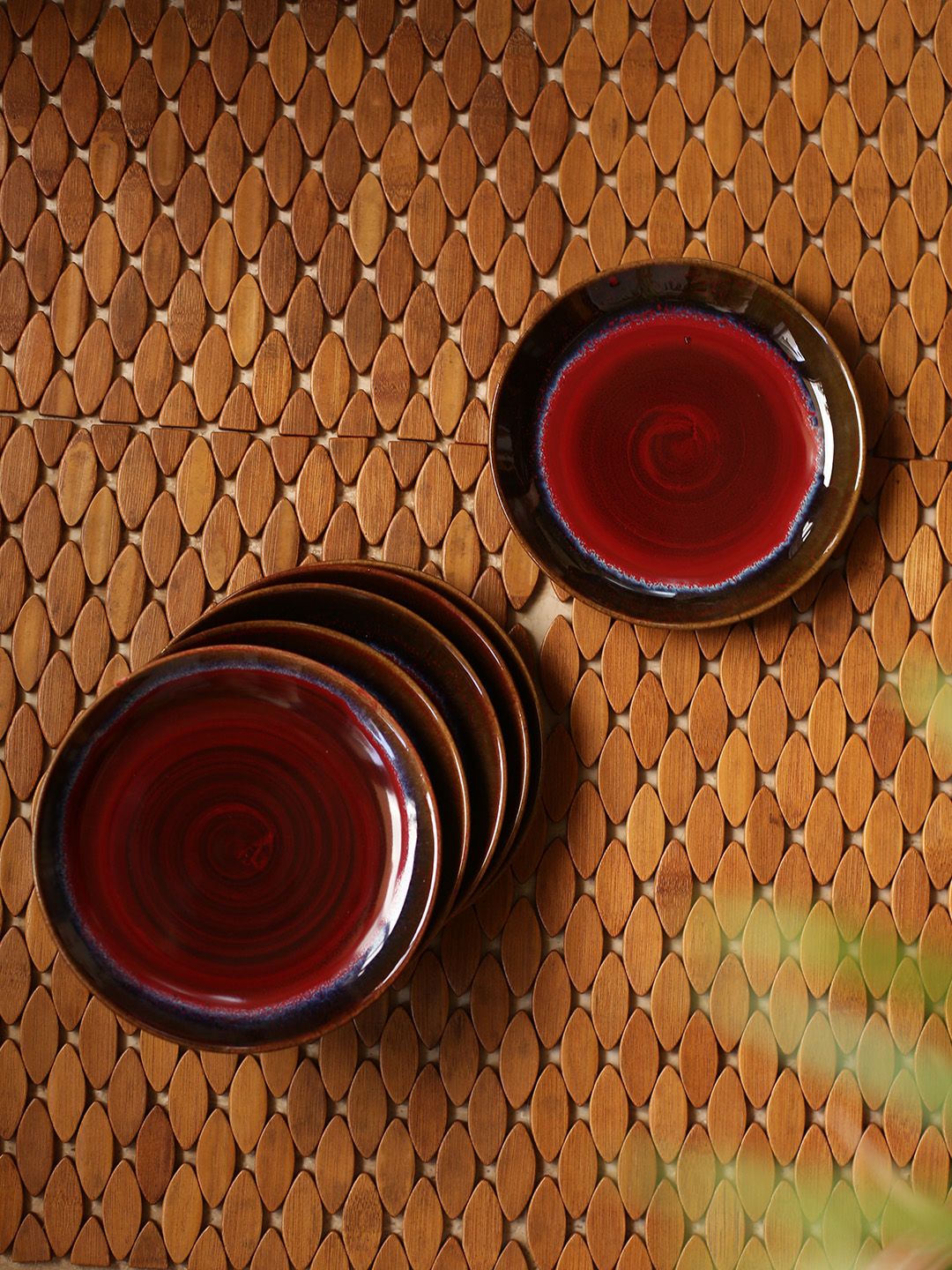 Crimson Frisbee' Hand Glazed Studio Pottery Ceramic Quarter Plates (7 Inch, Set of 6) Price in India