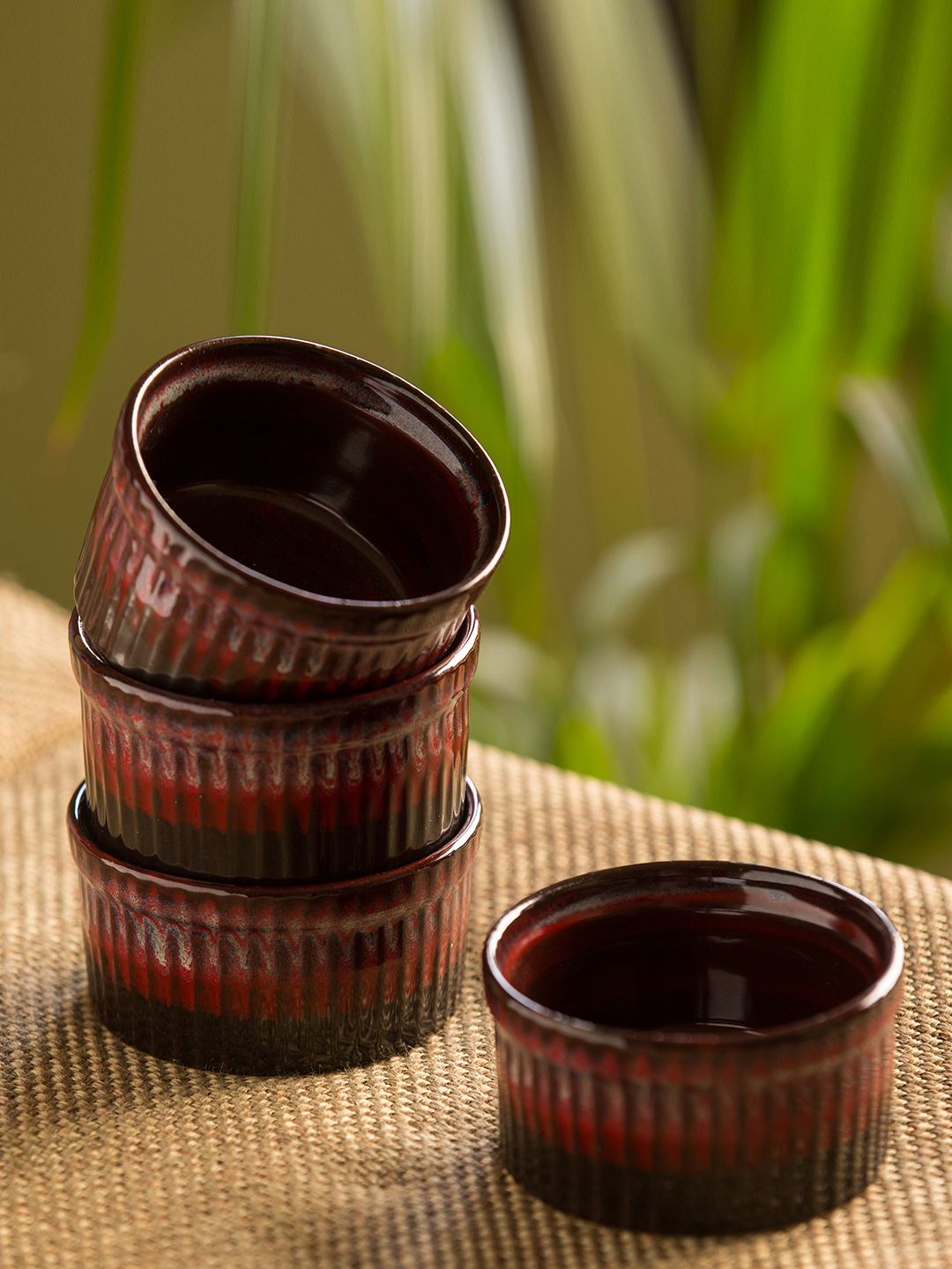 ExclusiveLane Set of 4 Maroon Solid Crimson Companion Hand Glazed Studio Pottery Ceramic Dessert Bowls Price in India