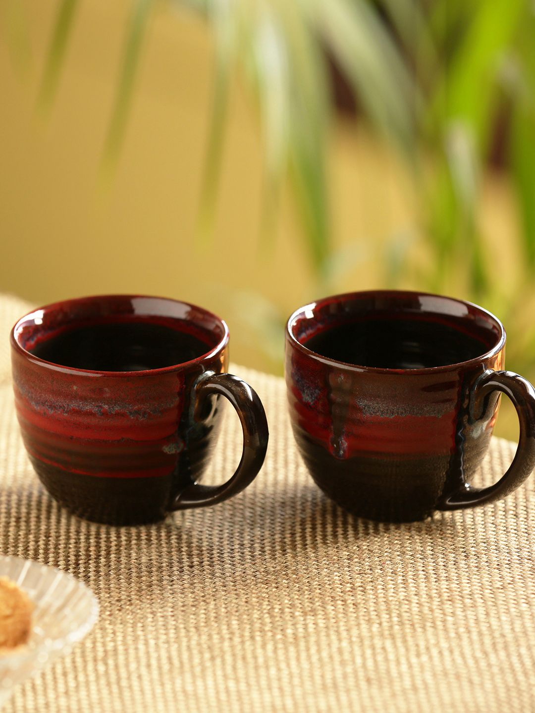 Crimson Lava Dome' Hand Glazed Studio Pottery Ceramic Coffee & Tea Mugs (Set Of 2) Price in India