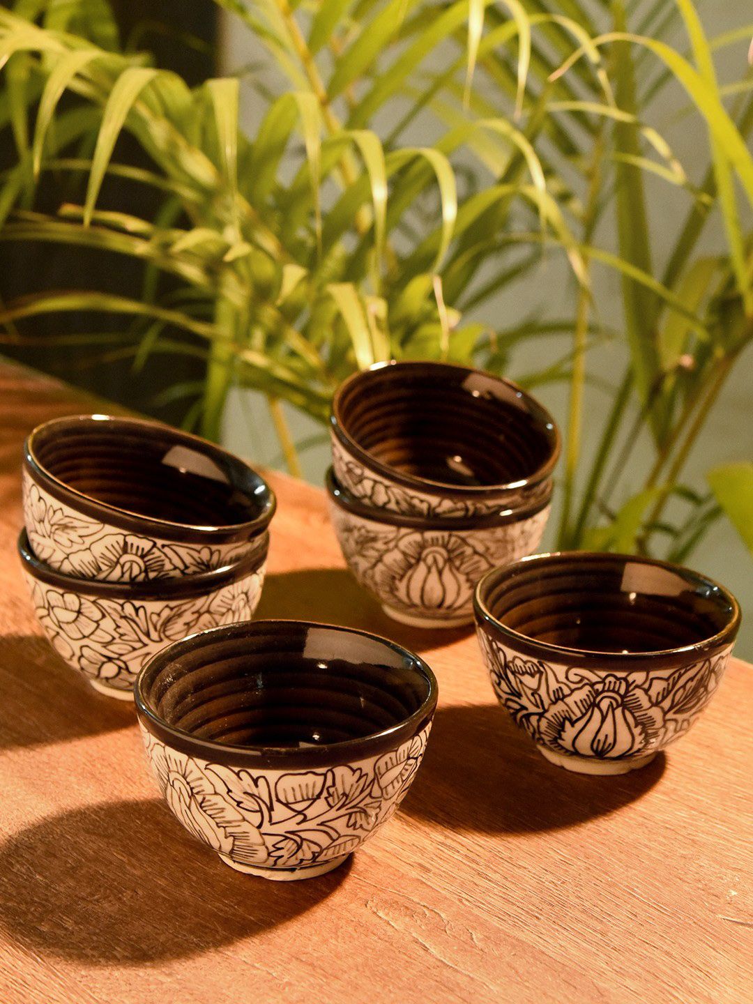 Unravel India Set of 6 Brown Ceramic Serving Bowls Price in India
