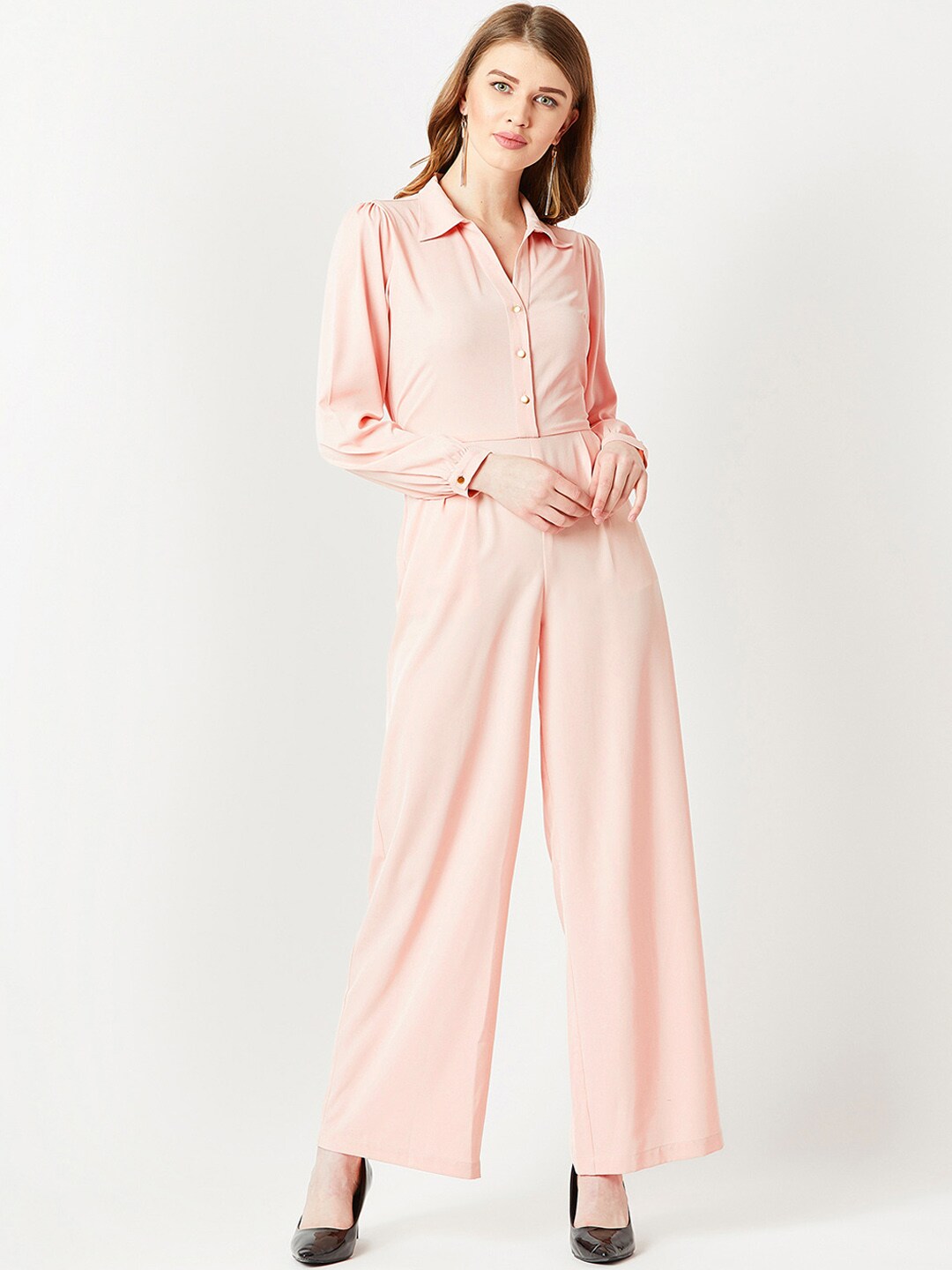 Miss Chase Peach-Coloured Solid Basic Jumpsuit Price in India