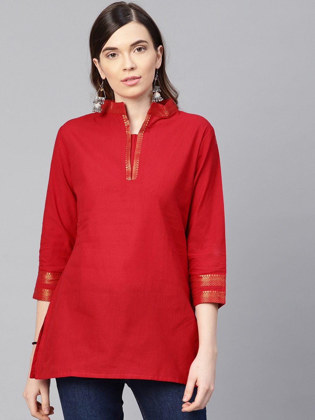 Bhama Couture Women Red Solid Kurti Price in India
