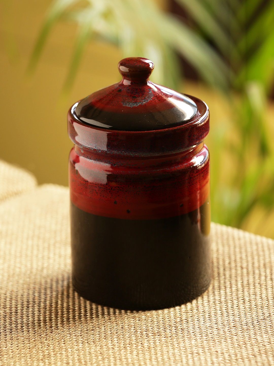 ExclusiveLane Brown & Red Magma Echoing Hand Glazed Ceramic Jar Price in India