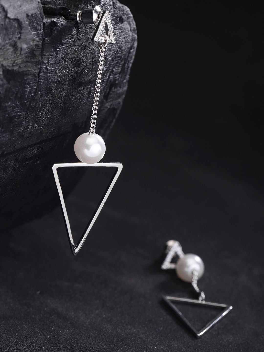 Carlton London Silver-Toned Rhodium Plated Triangular Drop Earrings Price in India
