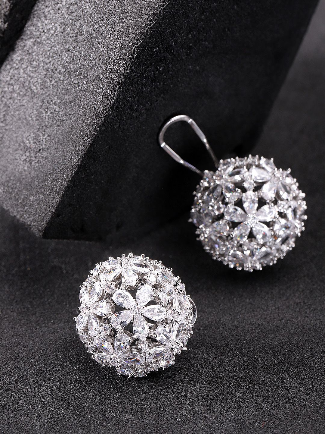 Carlton London Silver-Toned Rhodium Plated CZ Spherical Studs Price in India