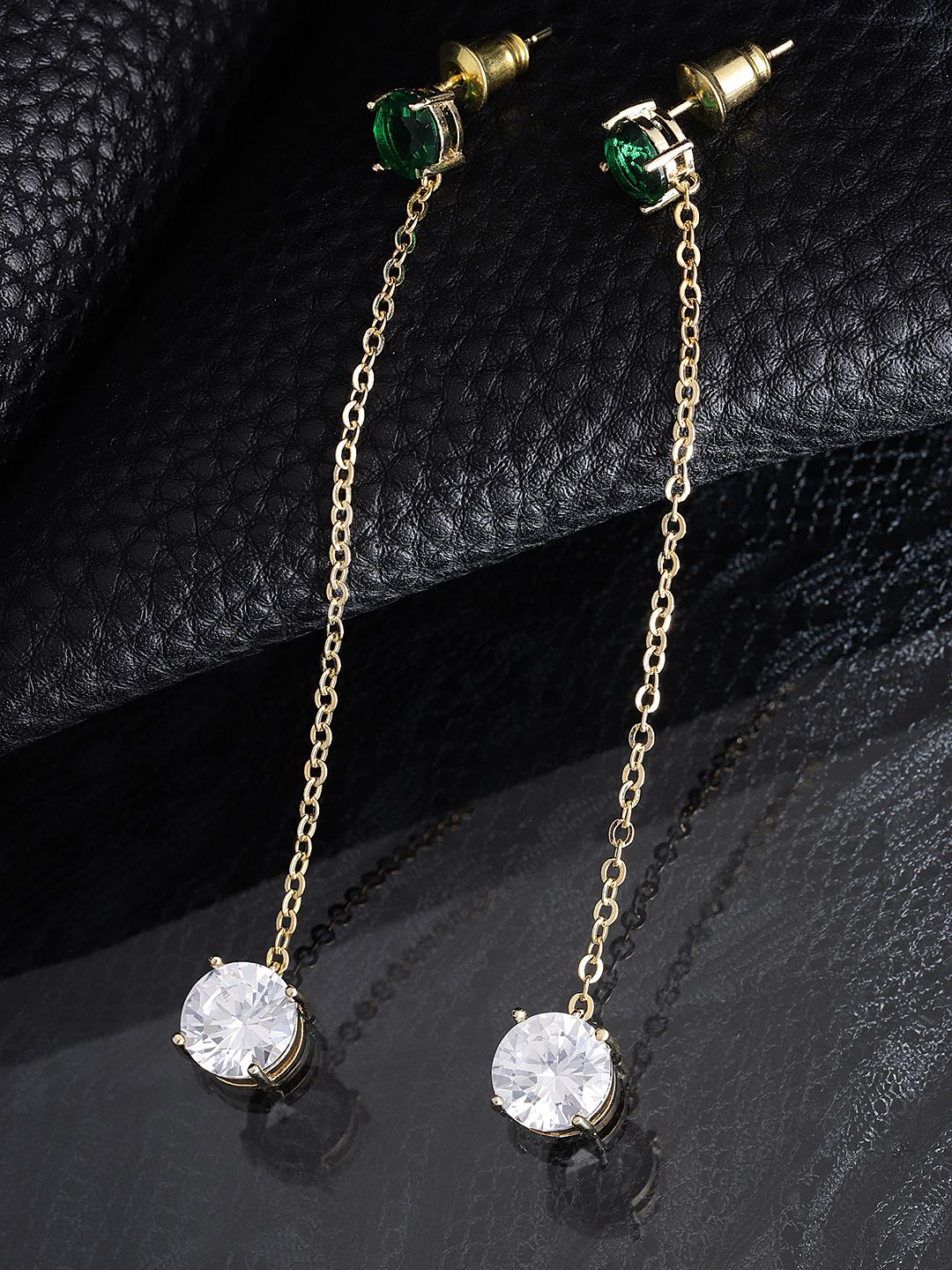 Carlton London Green Gold-Plated CZ-Studded Contemporary Drop Earrings Price in India