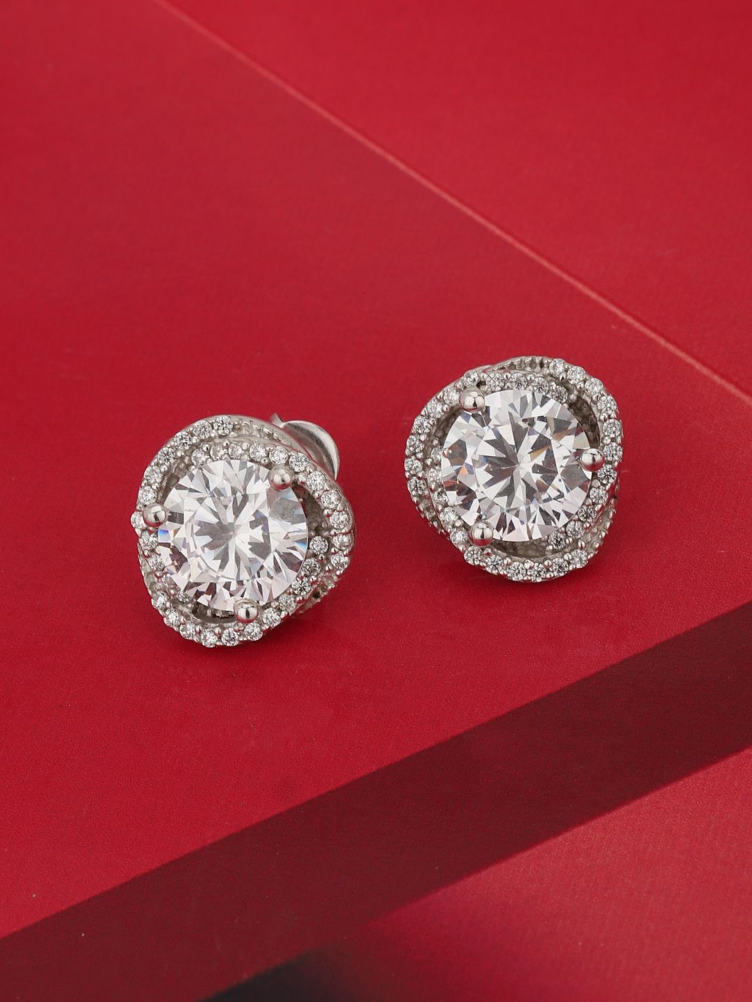 Carlton London Silver-Toned Rhodium-Plated CZ Studs Price in India