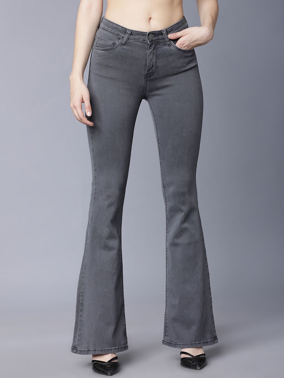 Tokyo Talkies Women Grey Bootcut Mid-Rise Clean Look Stretchable Jeans Price in India