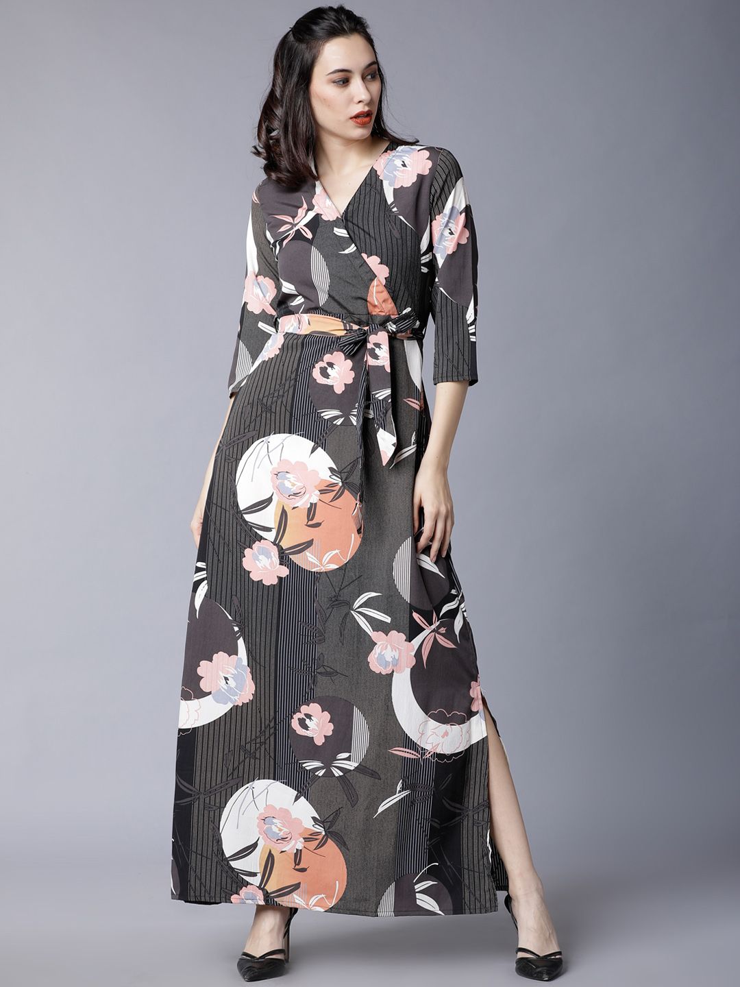 tokyo talkies women black printed maxi dress