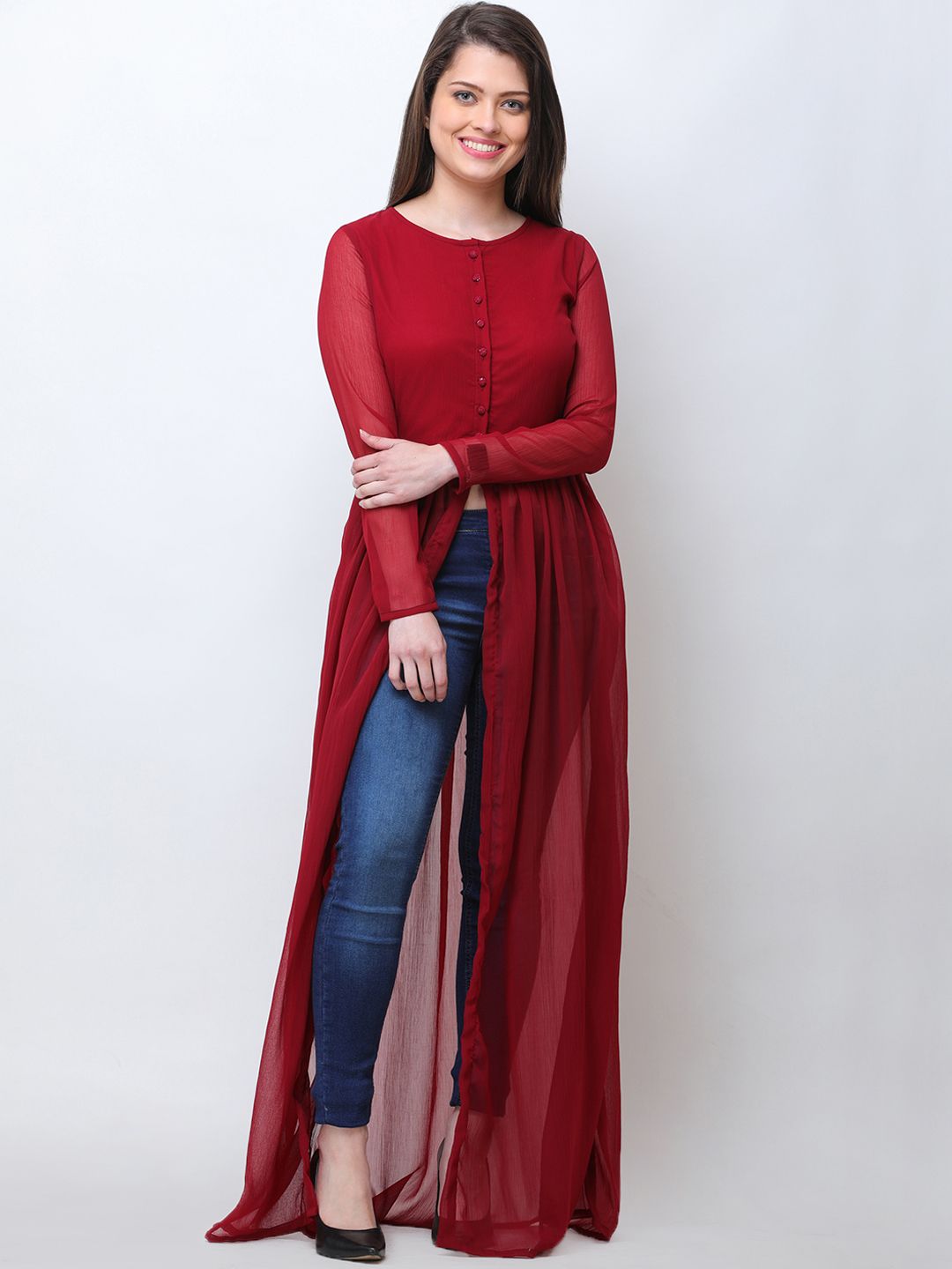 Cation Maroon Pleated Maxi Top