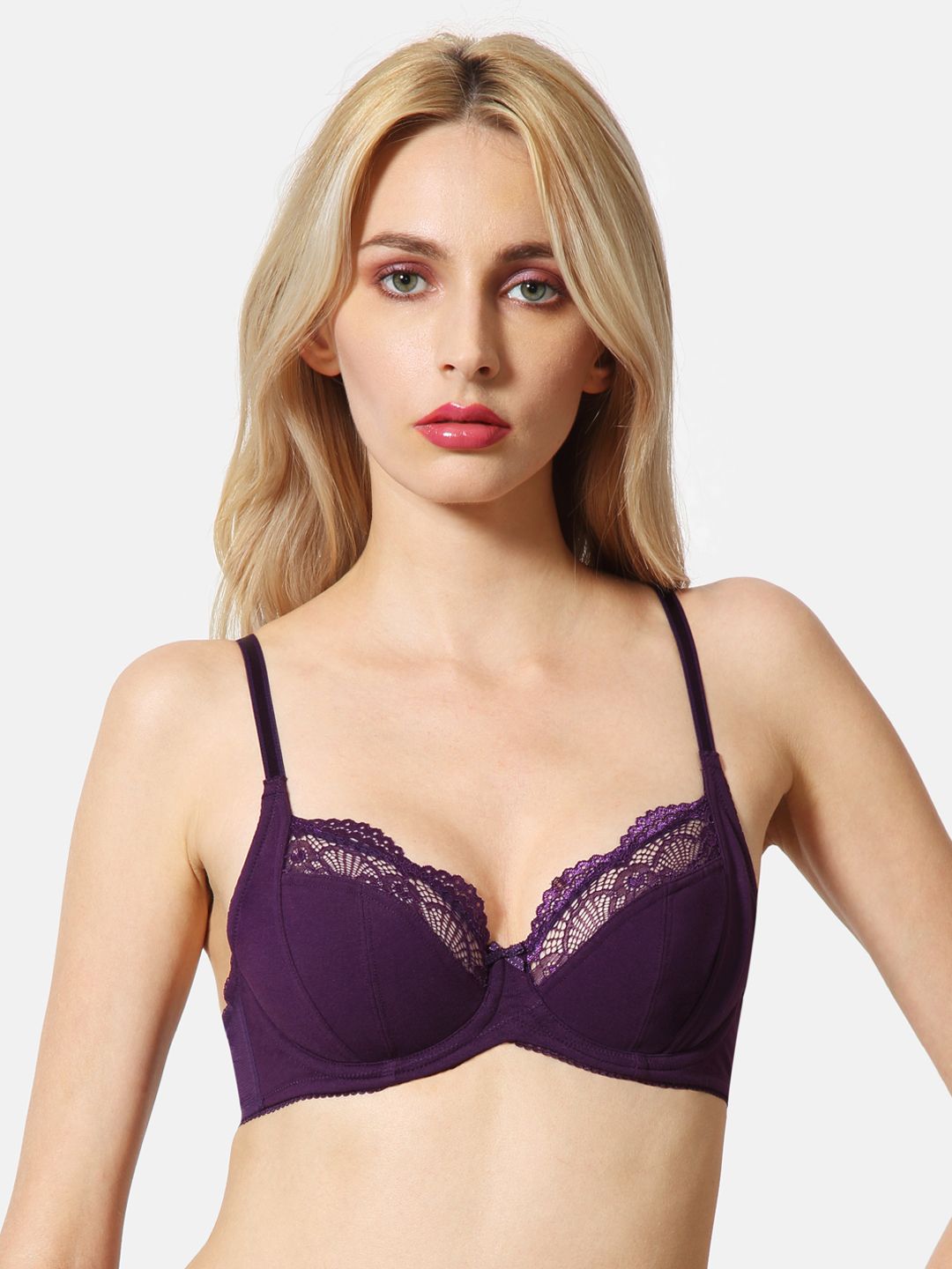 Van Heusen Purple Solid Underwired Non Padded Wired Lace Tipped  Balconette Bra ILIBR1ACSSWW411009 Price in India