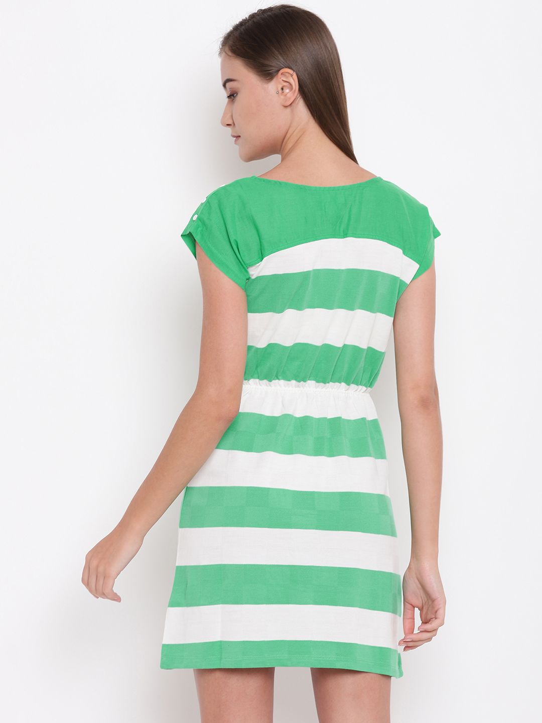 green striped t shirt dress Family Matching Cotton Outfits Set Green Striped T-Shirt and Dress Set main image 1