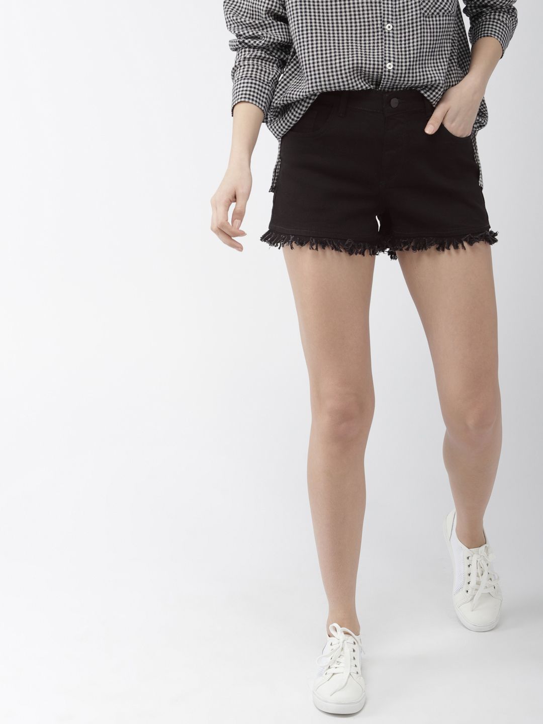 Mast & Harbour Women Black Solid Regular Fit Denim Shorts Price in India