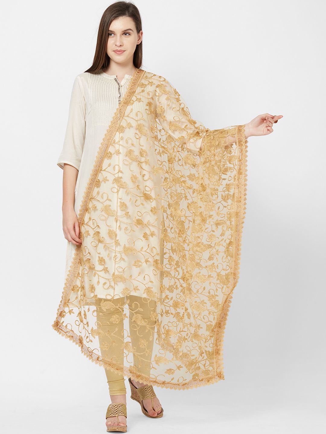 Dupatta Bazaar Beige Embroidered Dupatta