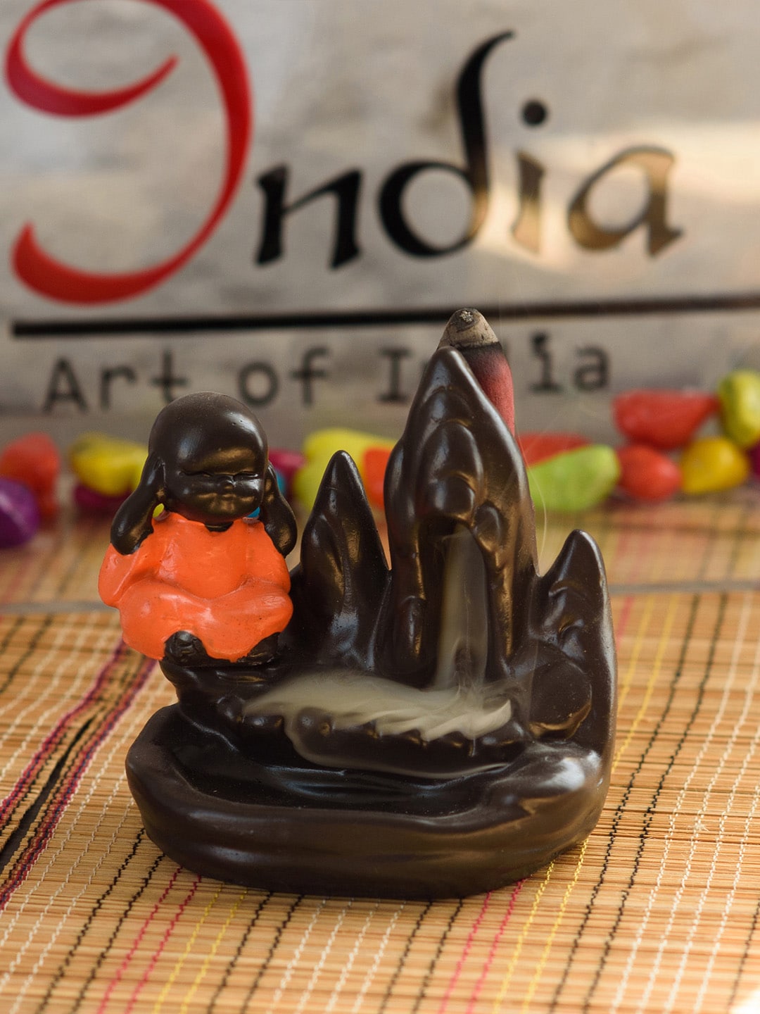 eCraftIndia Brown & Orange Meditating Monk Buddha Smoke Fountain Price in India