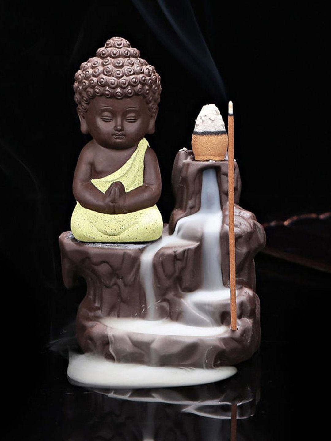 eCraftIndia Yellow & Brown Buddha Smoke Fountain Showpiece Price in India