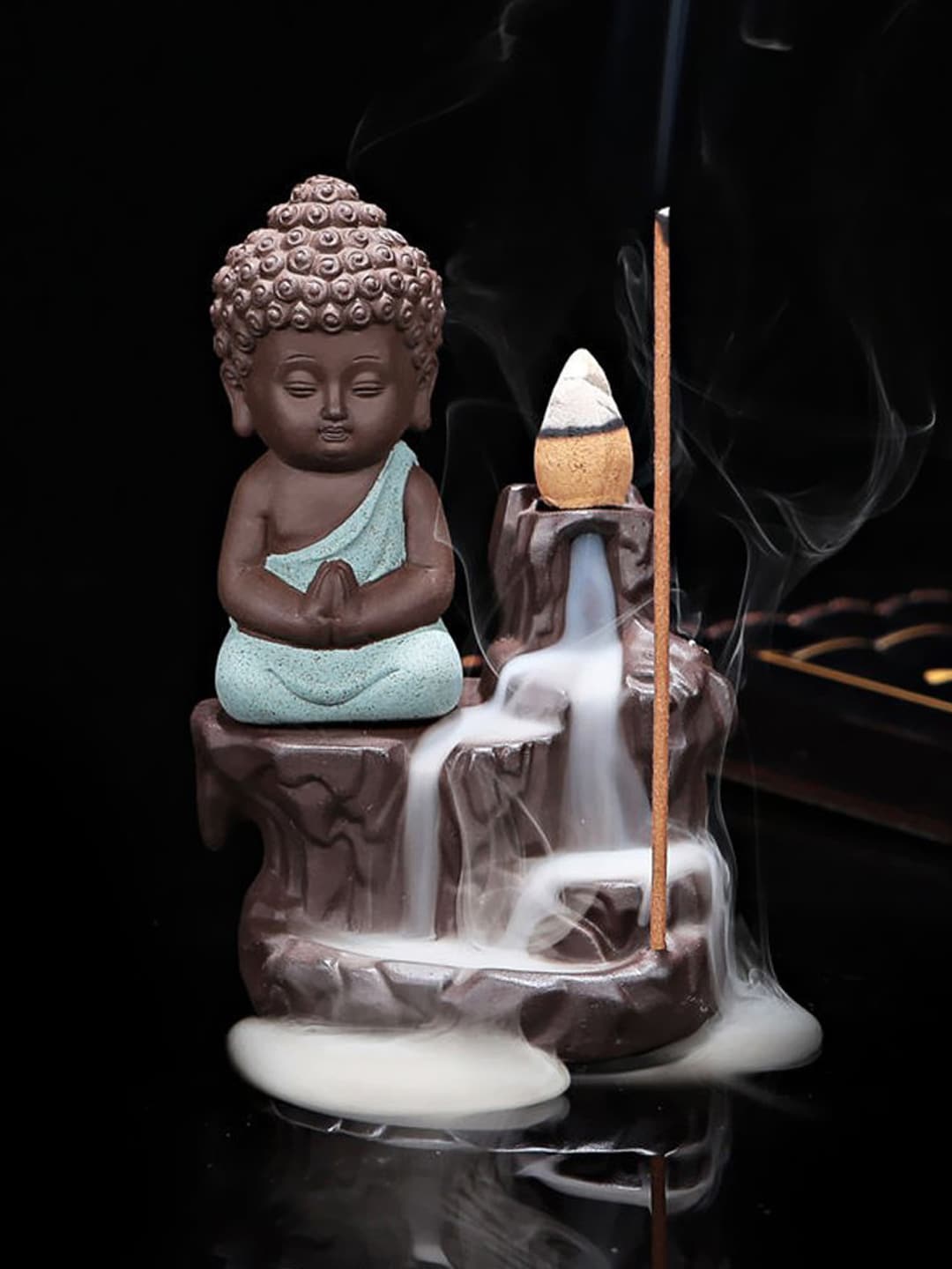 eCraftIndia Green & Brown Buddha Smoke Fountain Showpiece Price in India