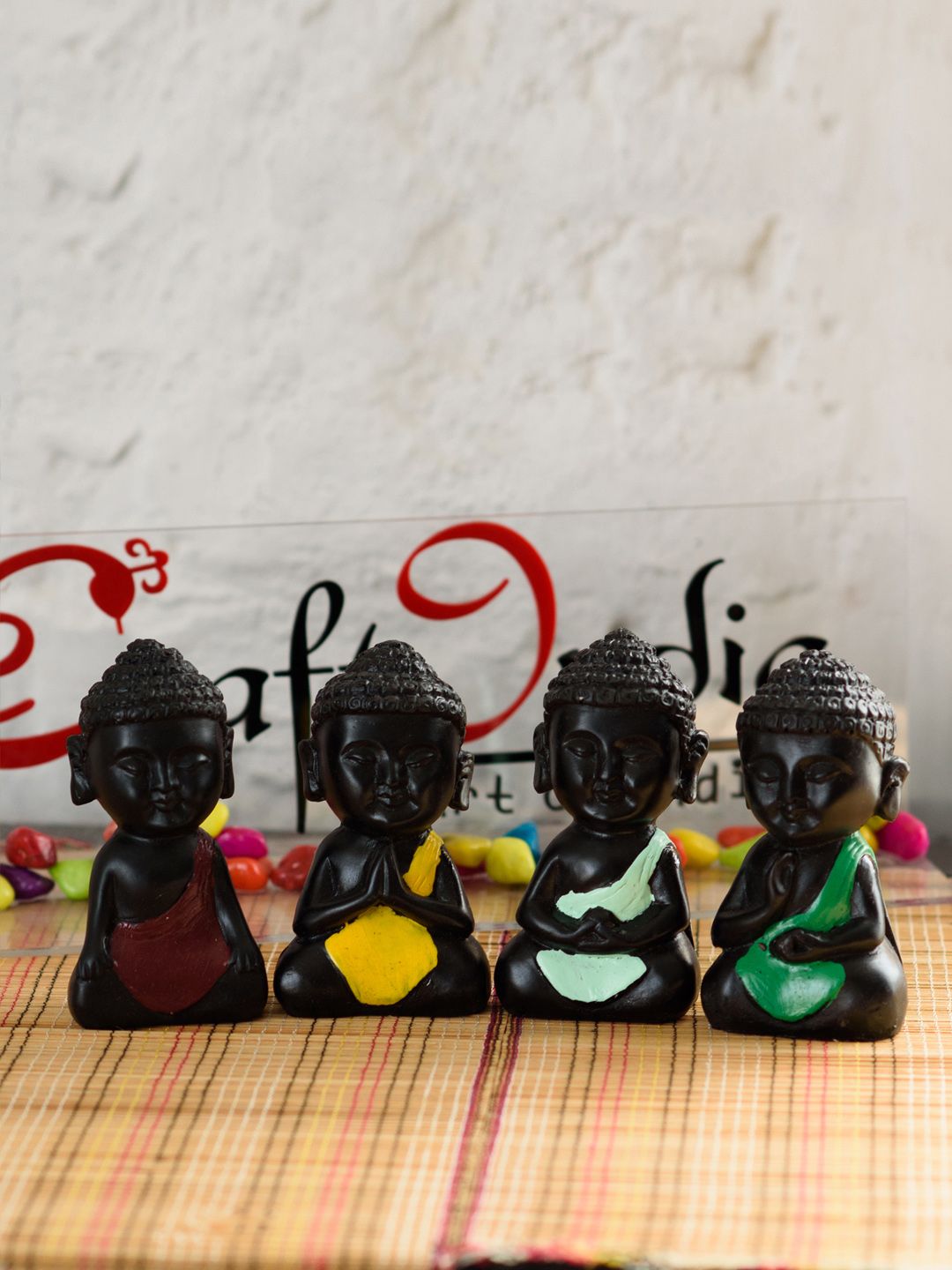 eCraftIndia Set of 4 Brown & Blue Meditating Buddha Price in India