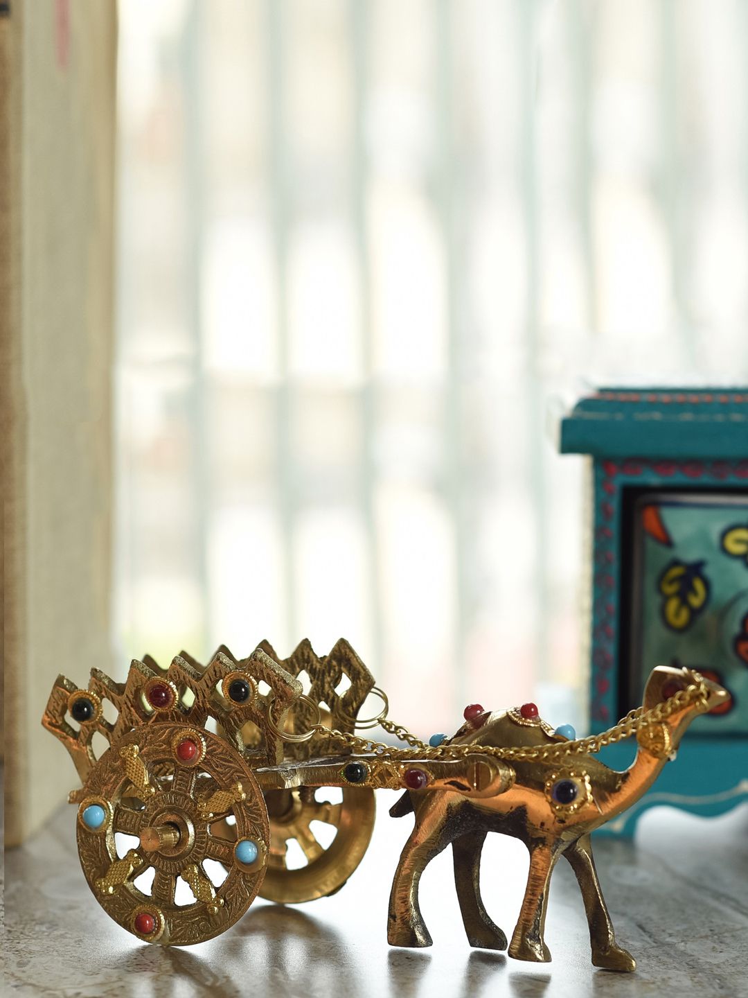 eCraftIndia Yellow & Gold-Toned Brass Camel Cart Handicraft Price in India