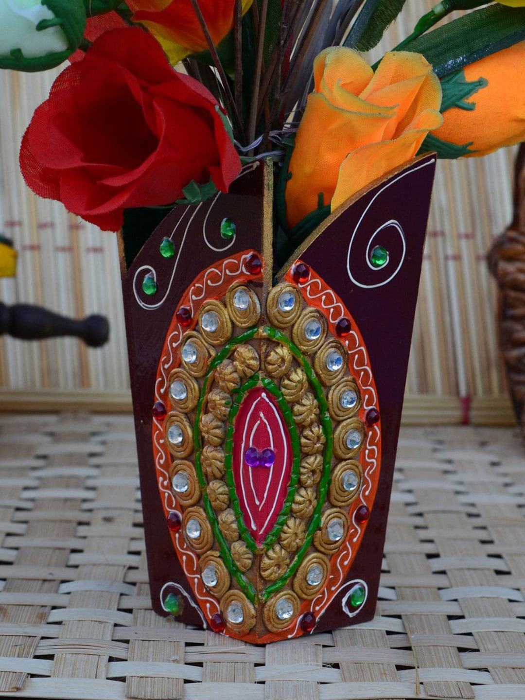 eCraftIndia Multicoloured Flower Vase Showpiece Price in India