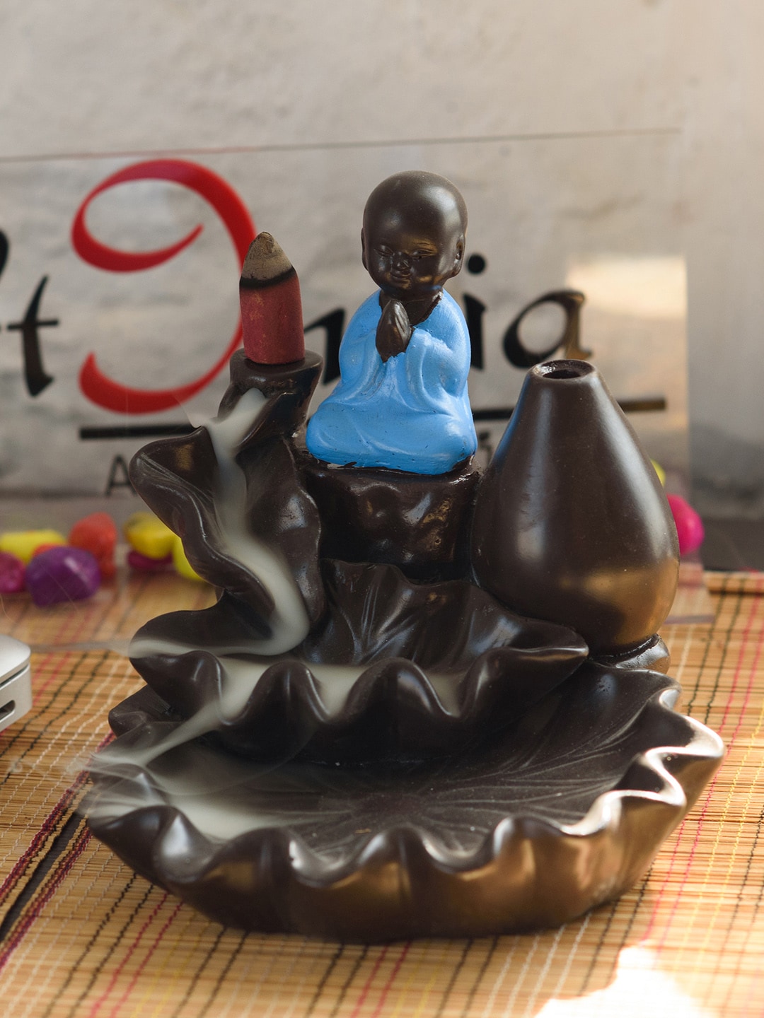 eCraftIndia Brown & Blue Buddha Smoke Fountain Showpiece Price in India
