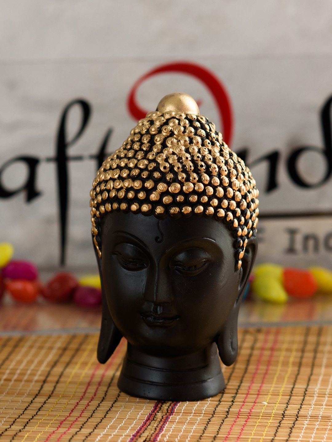 eCraftIndia Black & Gold-Toned Buddha Head Showpiece Price in India