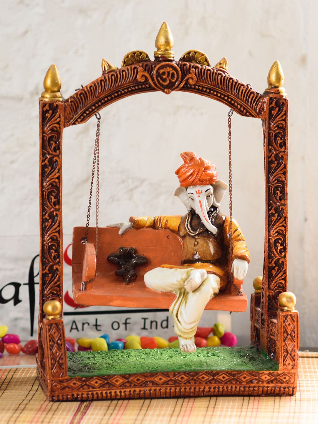 eCraftIndia Brown & Multicoloured Ganesha Gift Item Showpiece Price in India