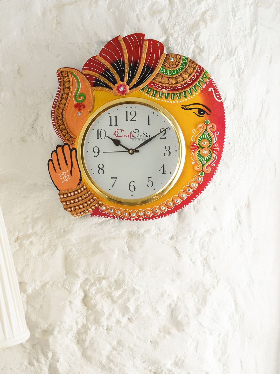 eCraftIndia White Handicraft Lord Ganesha Analogue Wall Clock Price in India