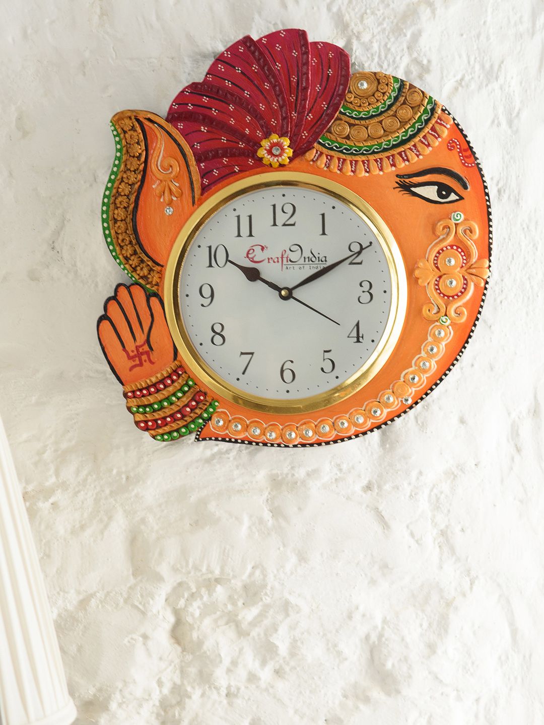 eCraftIndia Orange & Red Handcrafted Quirky Embellished Analogue Wall Clock Price in India