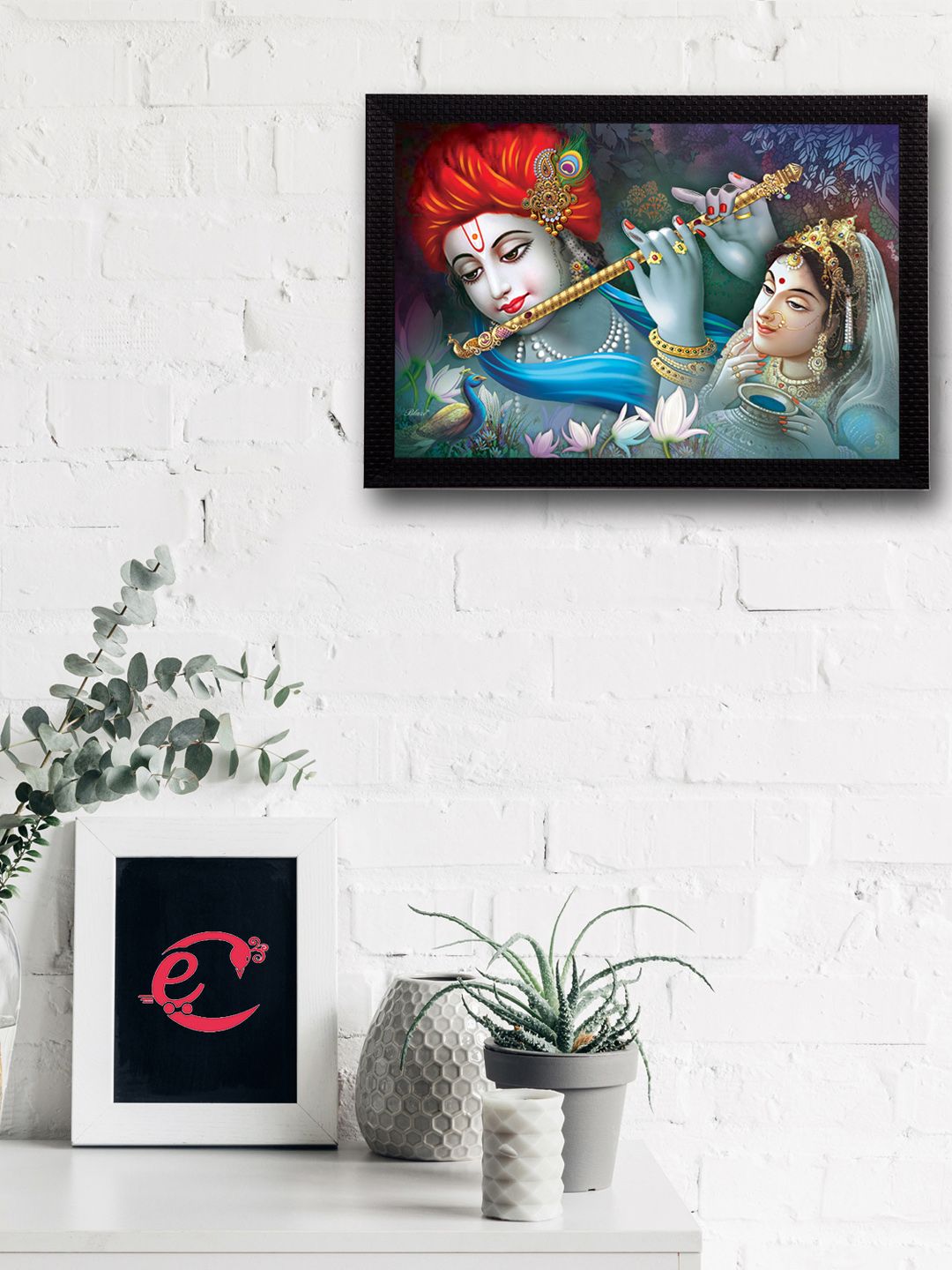 eCraftIndia Multicoloured Radha Krishna UV Wall Art Price in India