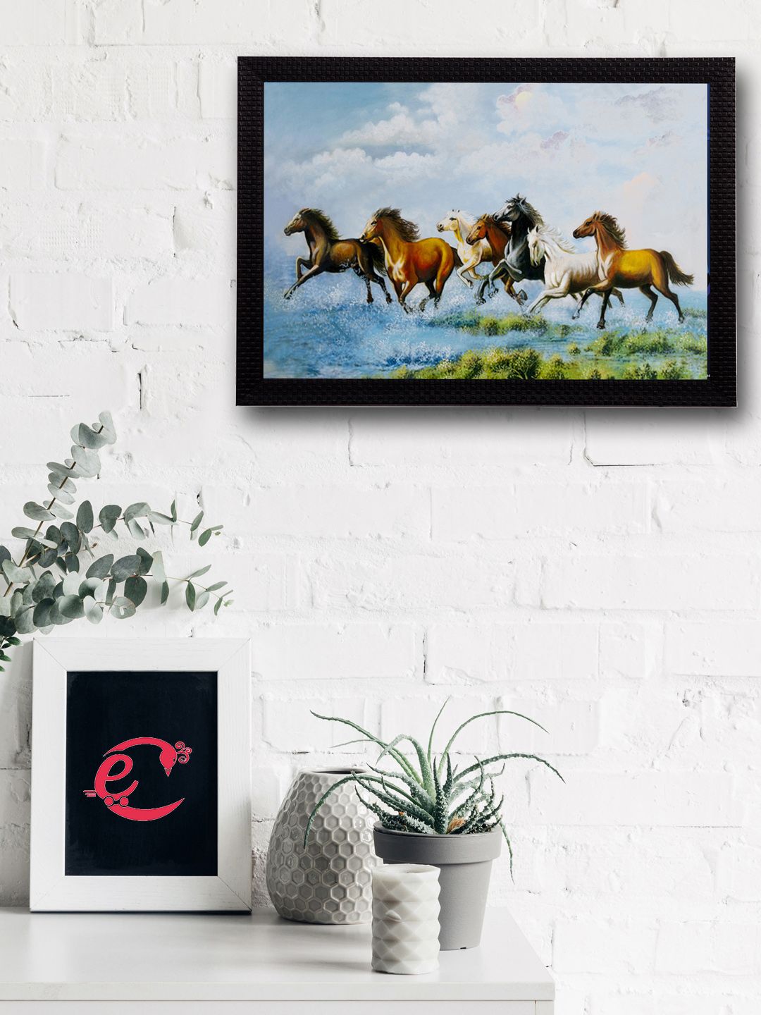 eCraftIndia Multicoloured Running Horses UV Wall Art Price in India