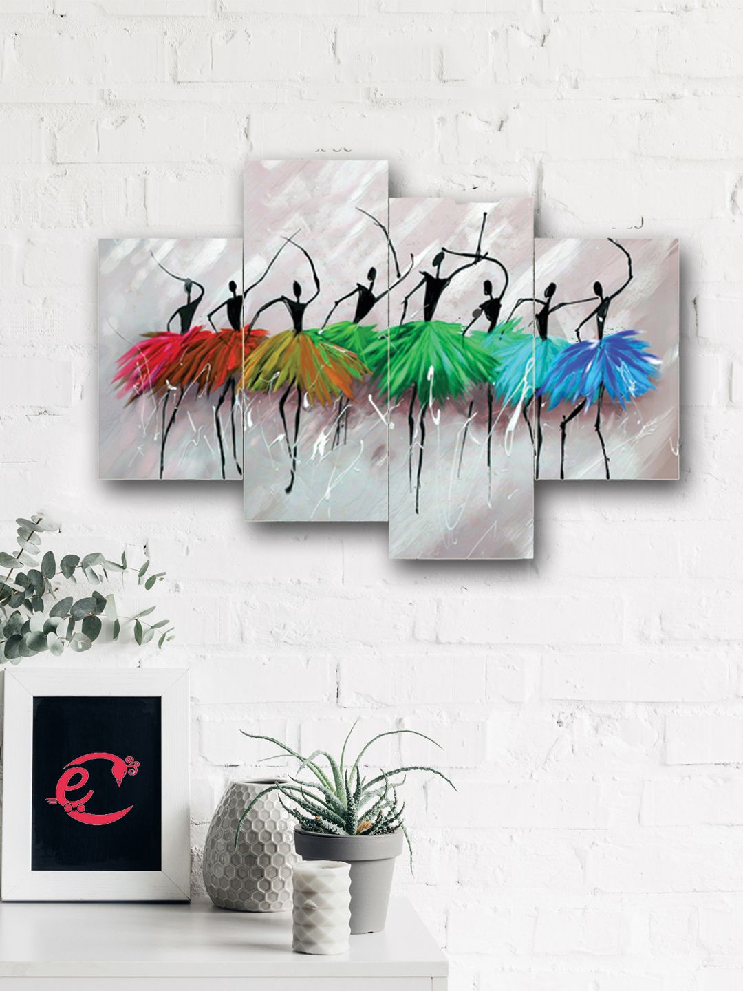 eCraftIndia Set of 4 Multicoloured Dancing Lady Canvas Wall Art Price in India