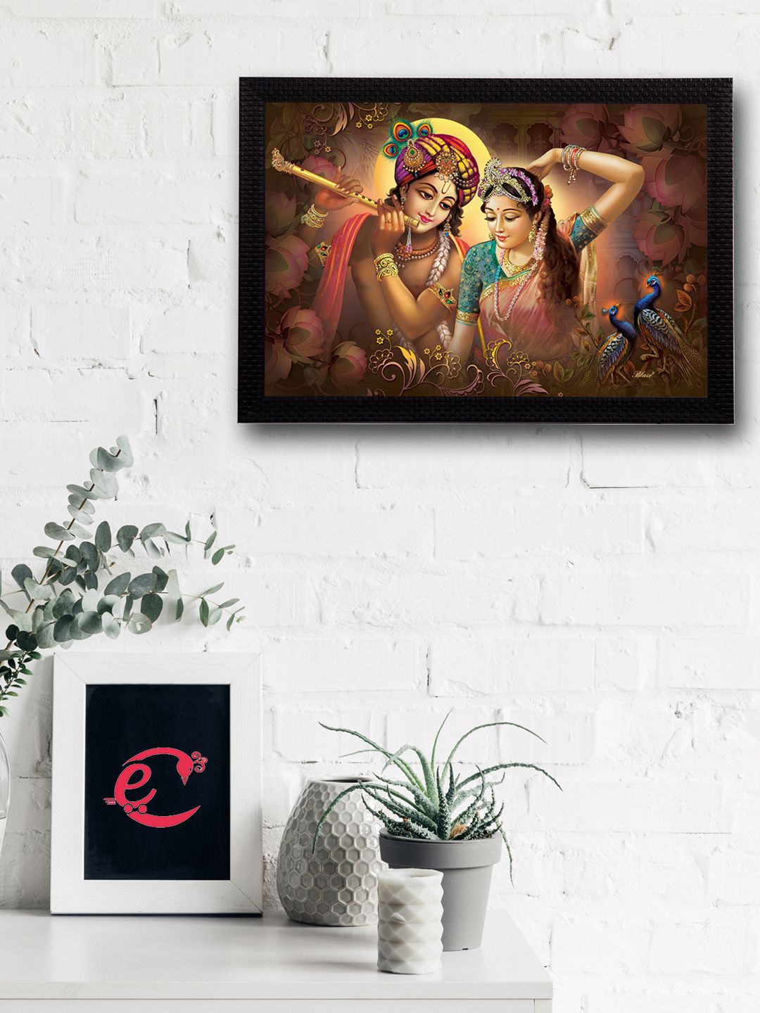 eCraftIndia Multicoloured Radha Krishna UV Wall Art Price in India