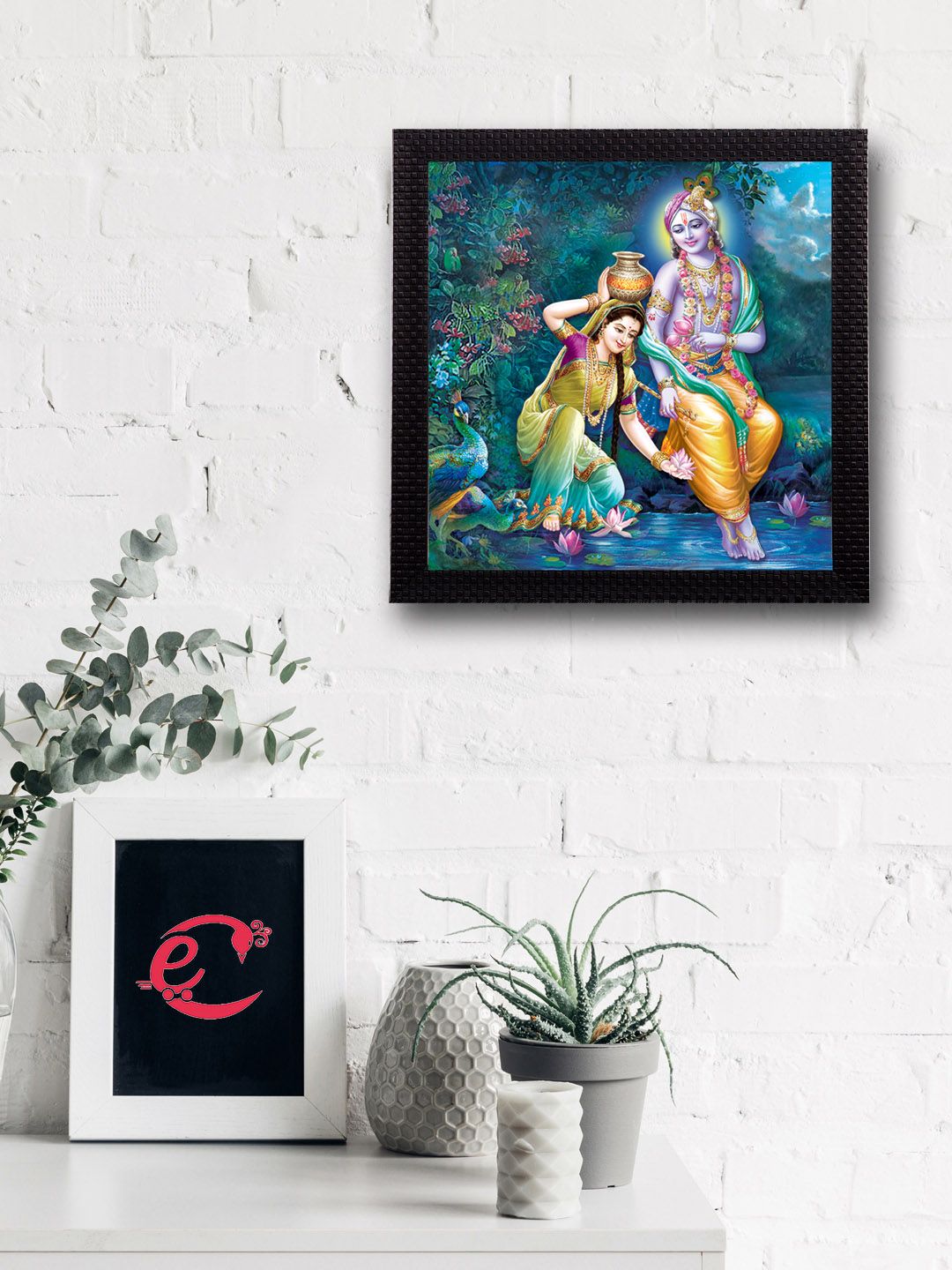 eCraftIndia Multicoloured Radha Krishna UV Wall Art Price in India