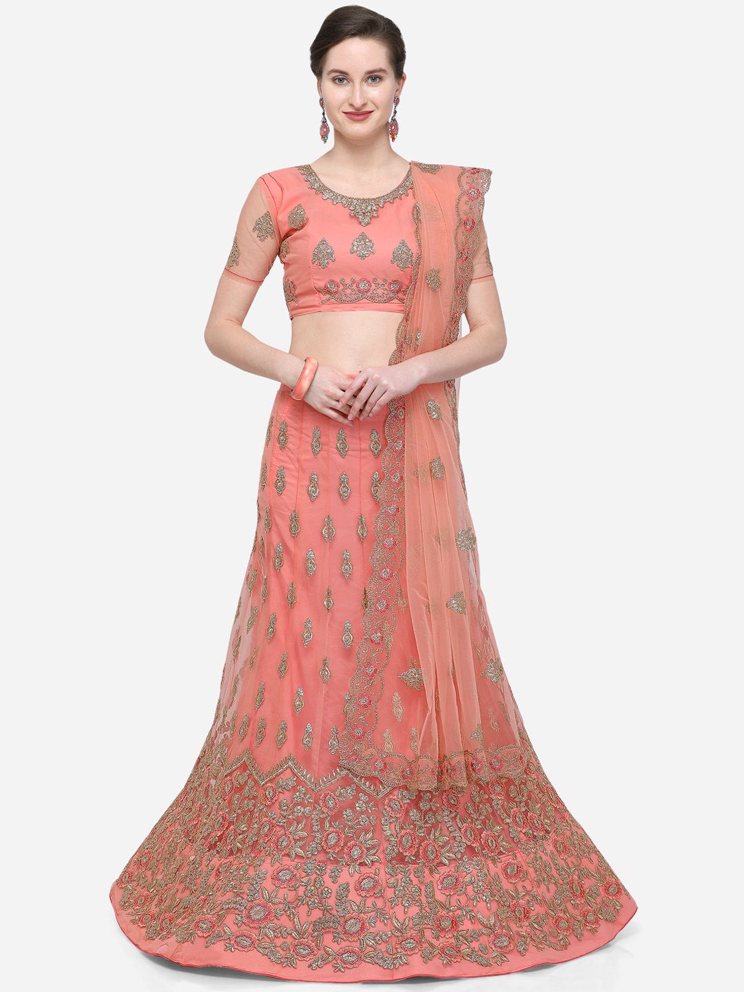 V SALES Pink Unstitched Lehenga & Blouse with Dupatta Price in India