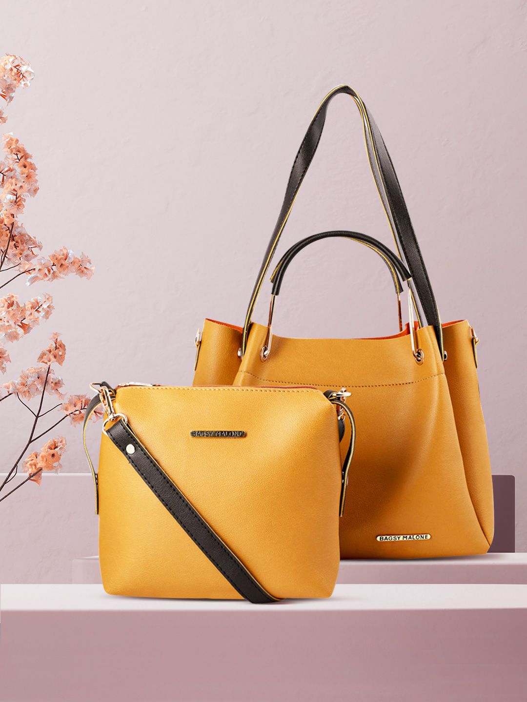 Bagsy Malone Women Pack Of 2 Yellow Solid Shoulder Bag Price in India