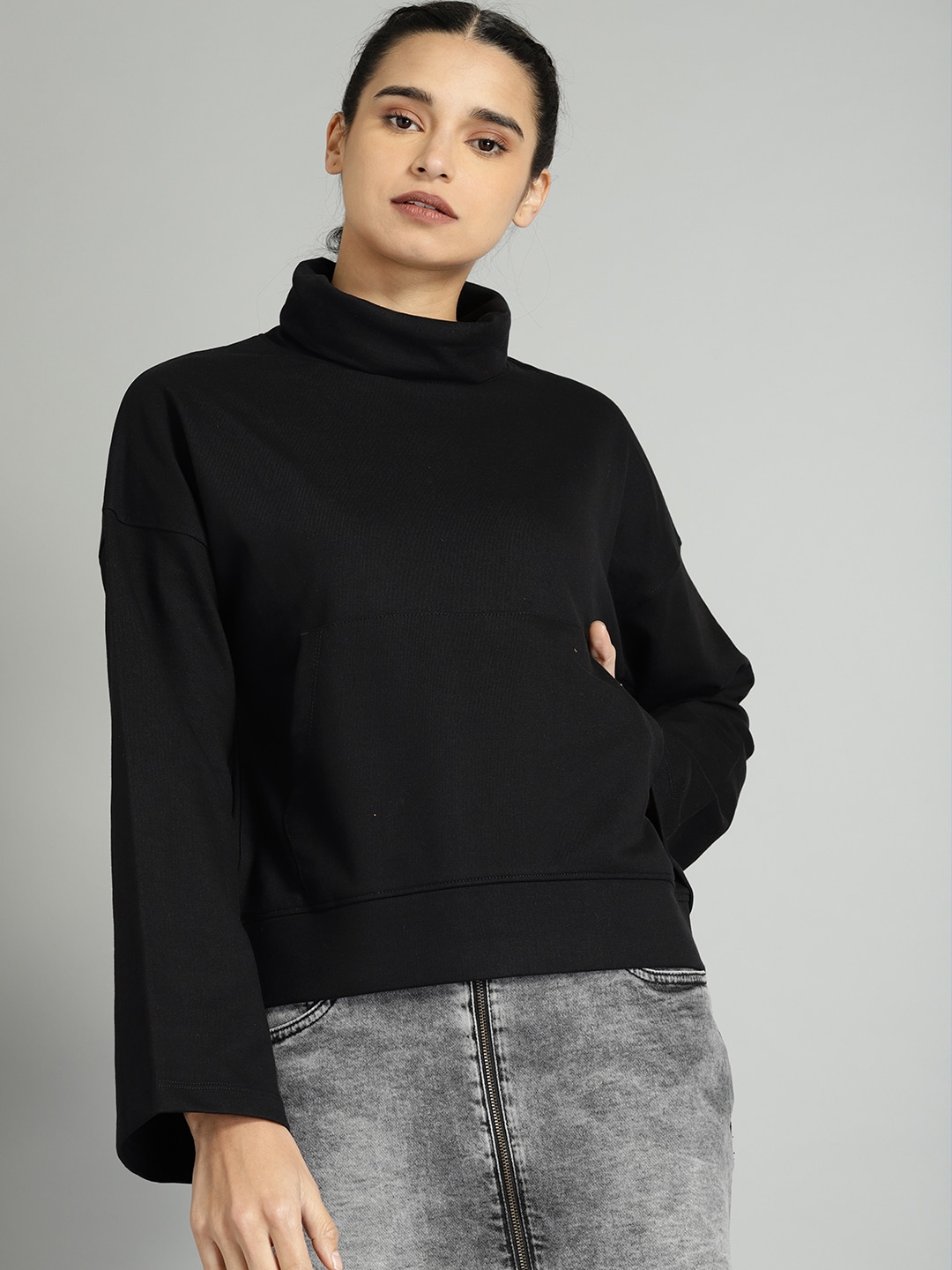 The Roadster Lifestyle Co Women Black Solid Sweatshirt Price in India