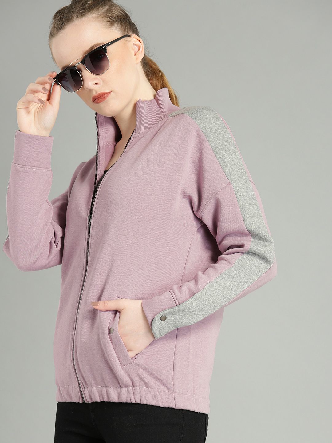 The Roadster Lifestyle Co Women Lavender & Grey Solid Sweatshirt Price in India