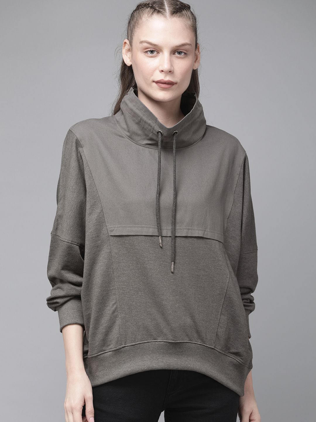 The Roadster Lifestyle Co Women Grey Solid Sweatshirt Price in India