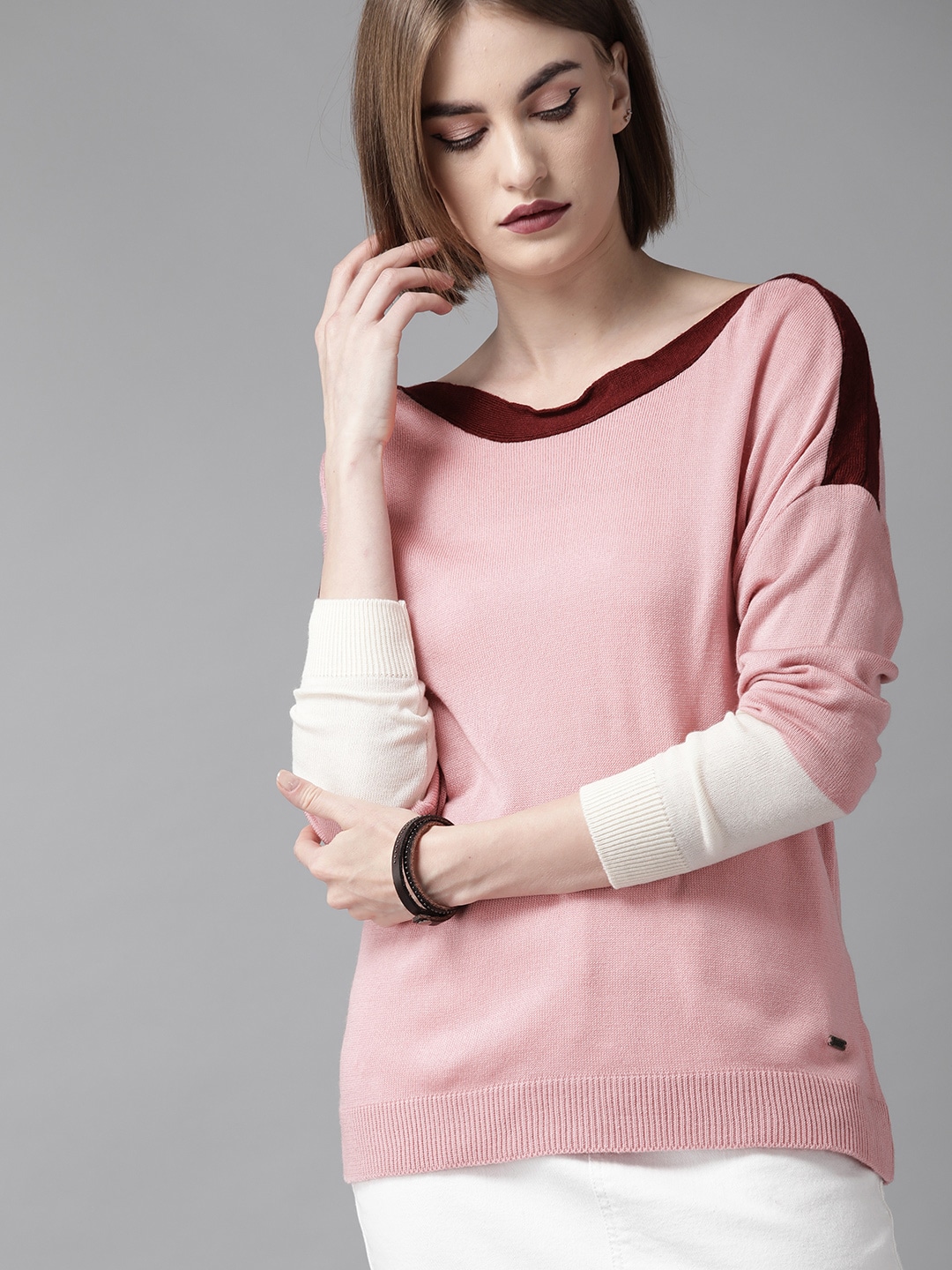 The Roadster Lifestyle Co Women Pink Solid Sweater Price in India