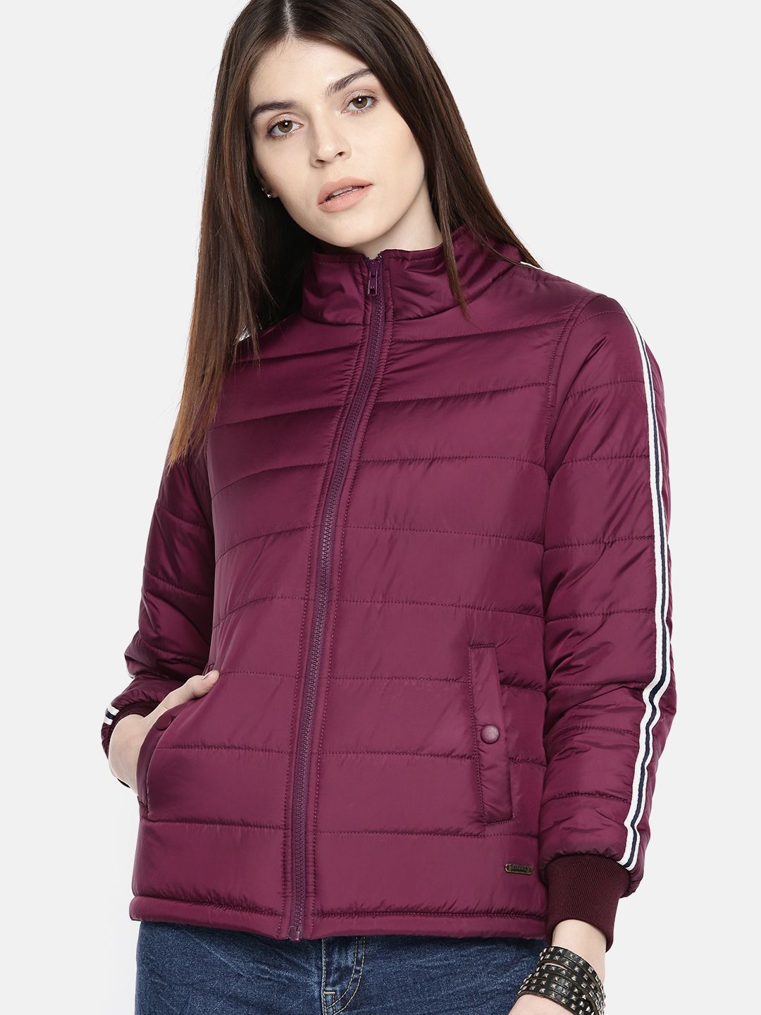 The Roadster Lifestyle Co Women Burgundy Solid Jacket Price in India
