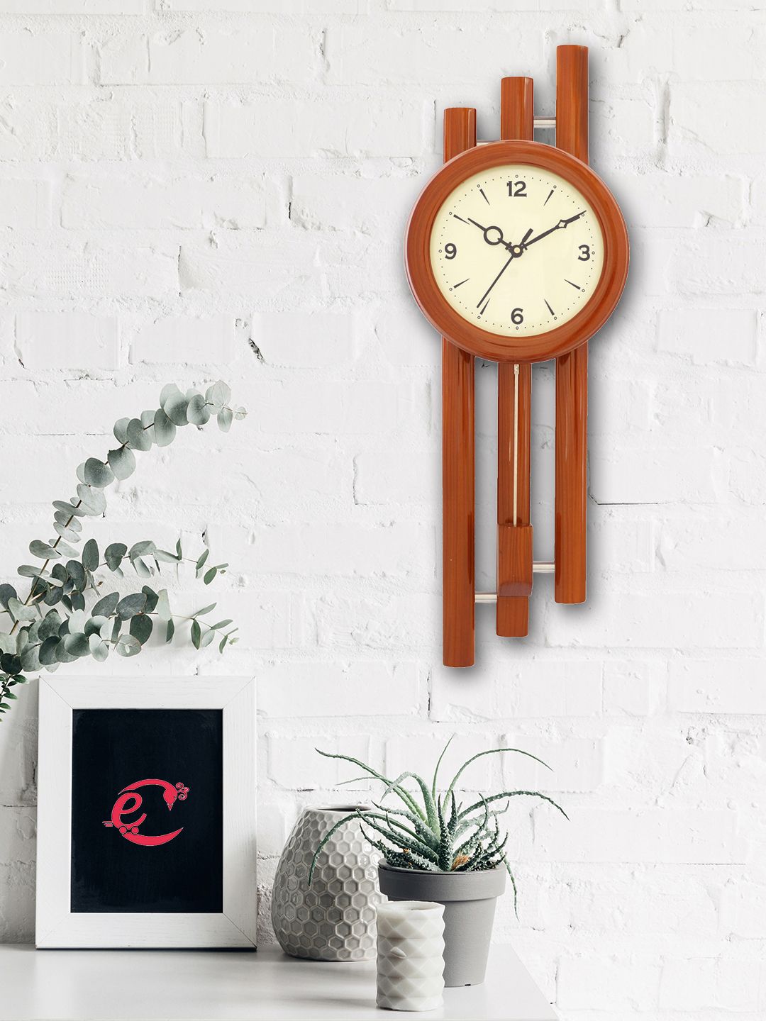 eCraftIndia Brown Handcrafted Round Solid 57 cm x 19.5 cm Analogue Wall Clock Price in India