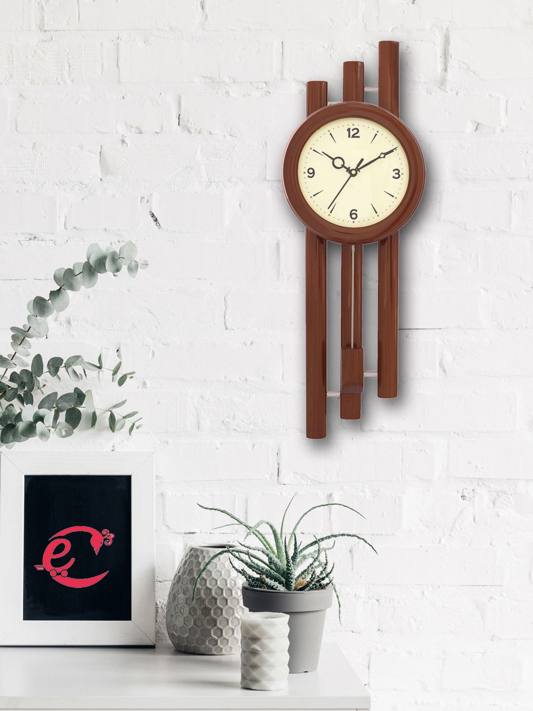 eCraftIndia Brown Handcrafted Round Solid Analogue Wall Clock Price in India