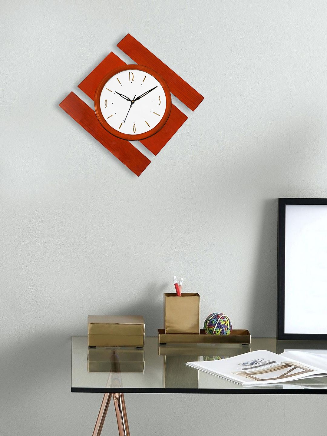 eCraftIndia Brown Handcrafted Square Solid Analogue Wall Clock Price in India