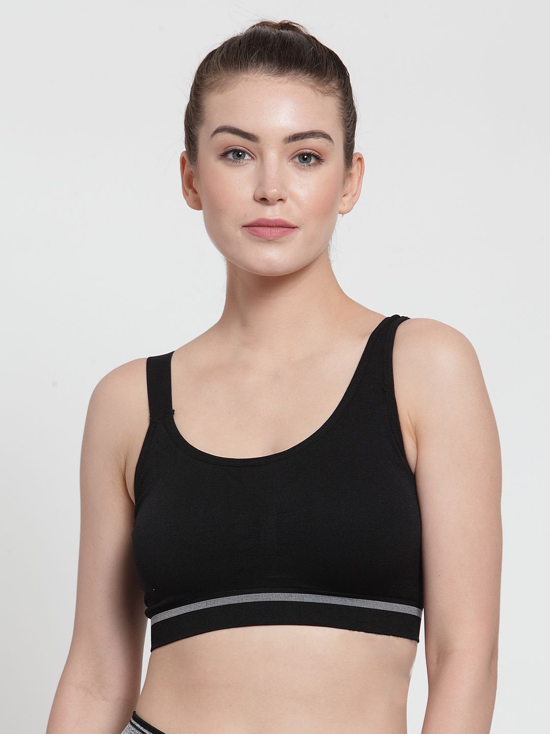 PrettyCat Black Solid Non-Wired Lightly Padded Sports Bra Price in India