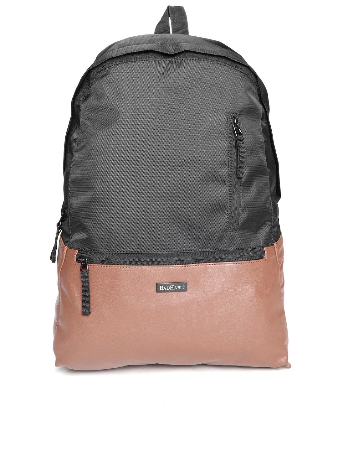 BAD HABIT Unisex Black & Brown Colourblocked Laptop Backpack Price in India