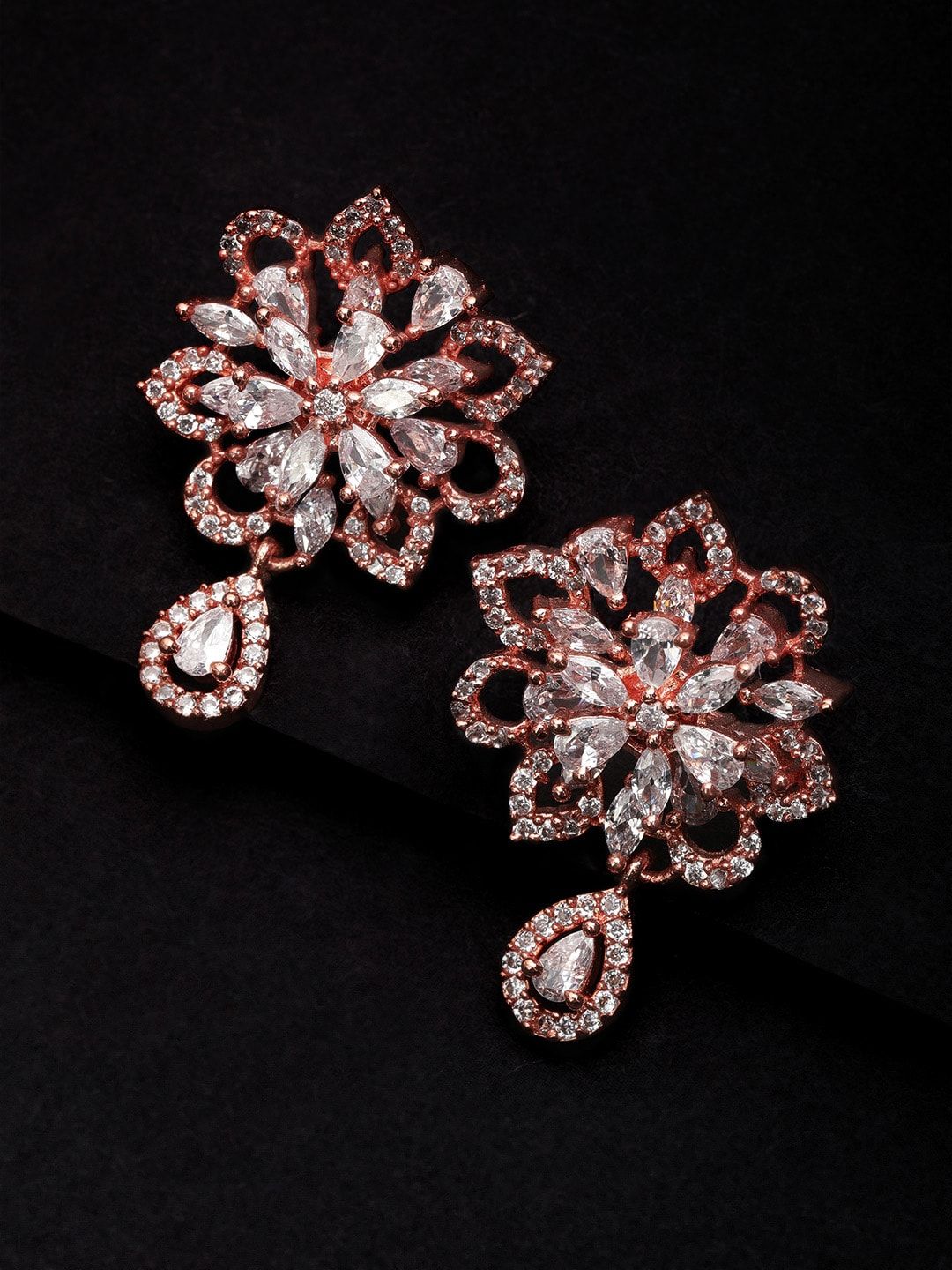 Rubans Rose Gold-Toned Handcrafted Floral Studs Price in India